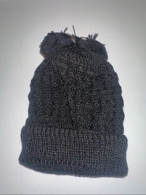 Cozy Black Knit Pom Beanie, Small for Child-Black.